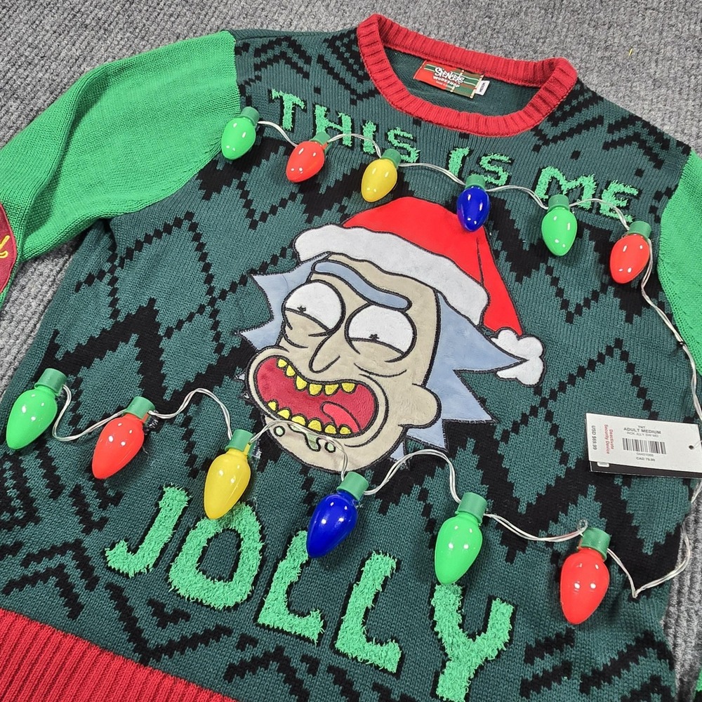 Spencer's Workshop Sweater Mens Medium Rick And Morty Light‎ Up Ugly Xmas - Picture 7 of 14